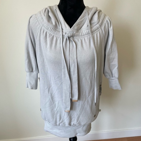 Adidas x Stella McCartney Silver Sparkle Gray Short Sleeve Cotton Hoodie EUC XS - Picture 1 of 11